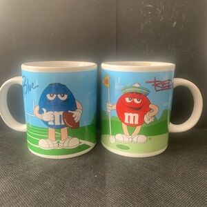 Vintage M&M By Galerie & Mars 2002 Red & Blue Sports Golf Football Lot of 2 Mugs